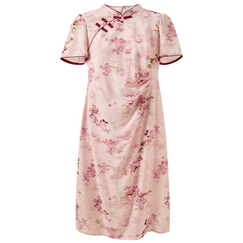 Sancai Plus Size Autumn Floral Qipao Dress