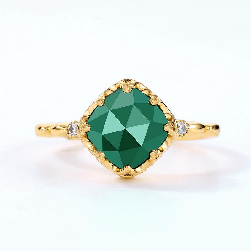 2022 Japanese Retro Green Agate Lace Ring for Women, S925 Silver Muslim Design