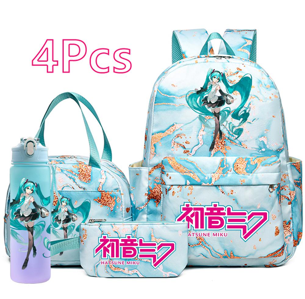 

4 шт./набір Мультяшний рюкзак з принтом Хатсуне Міку, сумка, пенал з пляшкою для води 750 мл для підлітка хлопчика дівчинки, рюкзак великої місткості, водонепроникний, шкільний