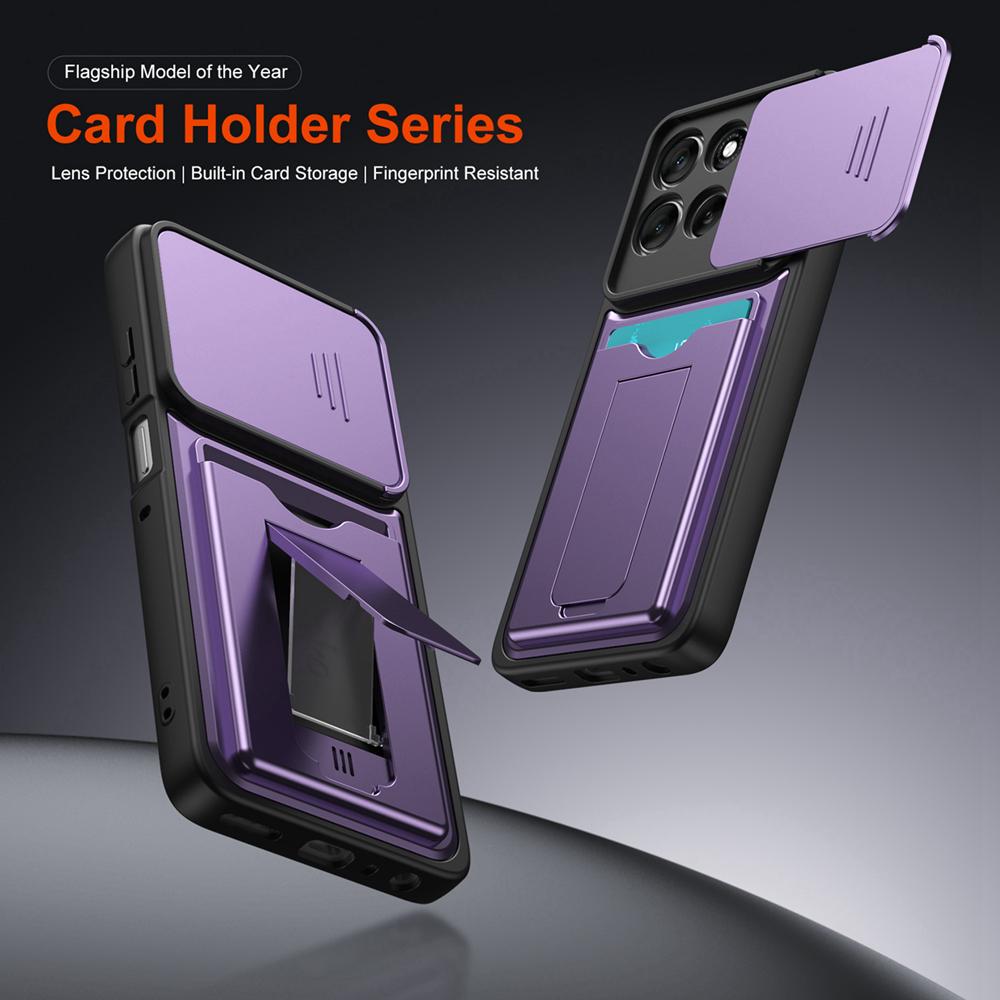 KEYSION Card Holder Bag Phone Case for Motorola MOTO Edge 60 Pro 60 Fusion 5G Slide Camera Protection Kickstand Shockproof Cover
