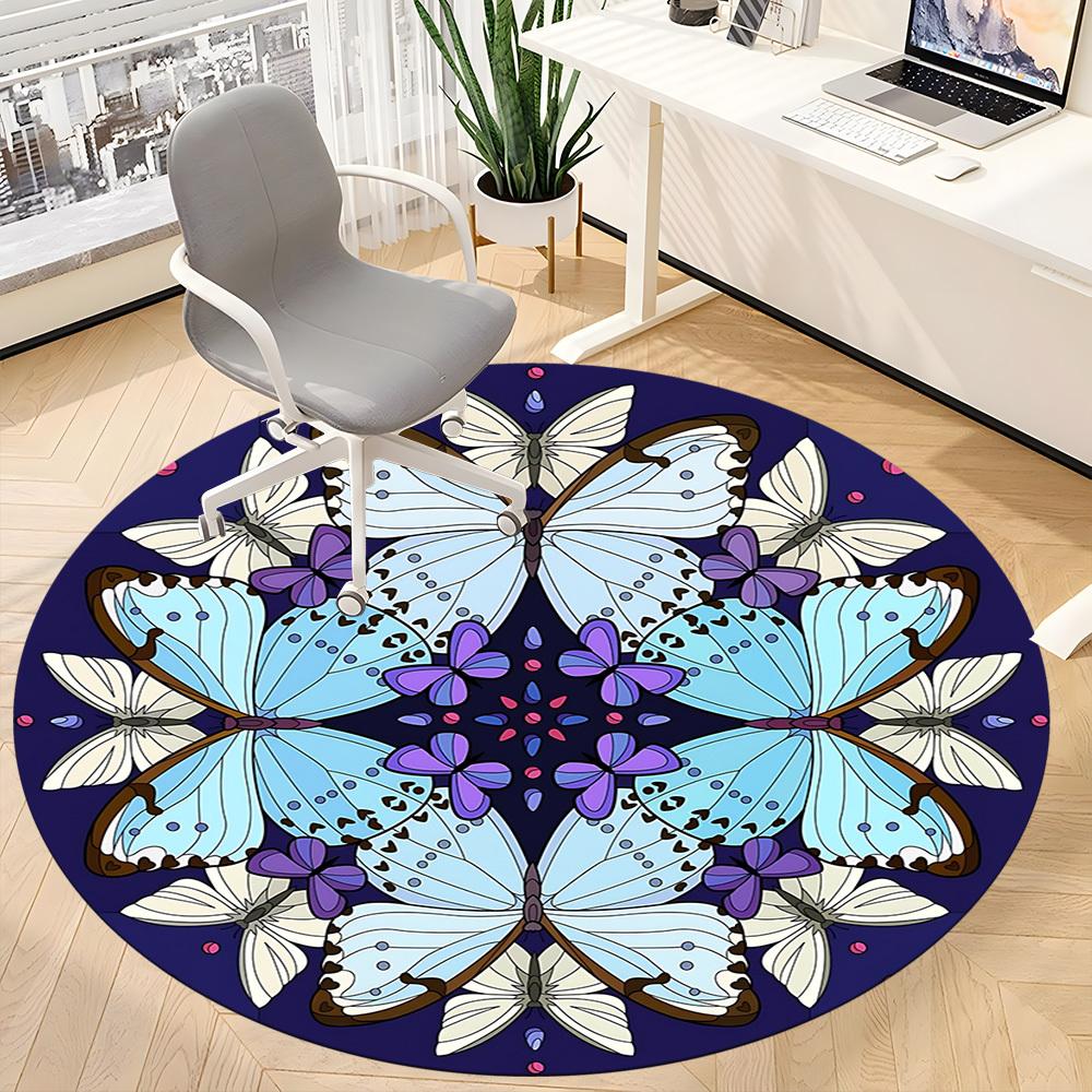 1 Stück Schmetterling Mandala Design Rundes Büroteppich, Rutschfest, Weich und Langlebig, Büroteppich für Innendekoration, Perfekt für das Büro