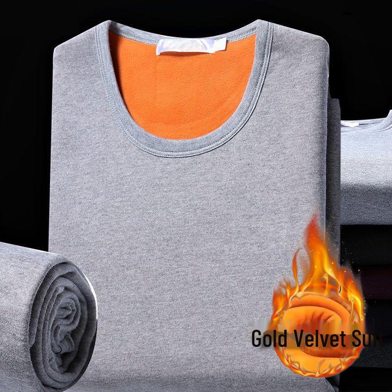 Unisex Golden Velvet Thermal Underwear Set for Autumn/Winter - Cozy Long-Sleeve Top and Pants.