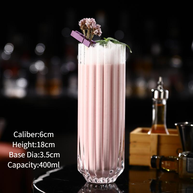 Korean Style Stripe Bud Cocktail Glasses Cup Creative Highball Coilin Glass Cup Korean Soju Drink Glass Drinkware 400ml