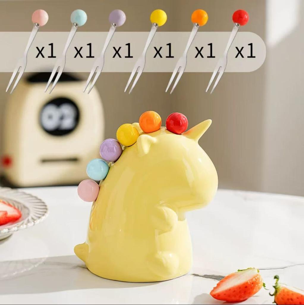 Creative Kawaii Unicorn Stainless Steel Fruit Fork Cute Storage Set Fruit Fork Kitchen Storage Coffee Tea Dessert Fork Gift Set
