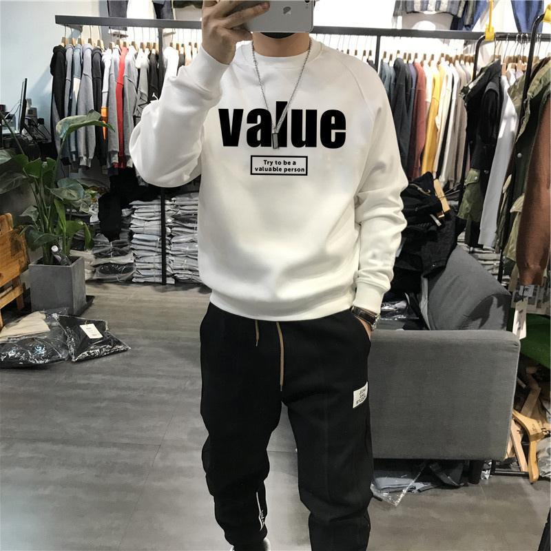 

Men s Trendy Round Neck Slim Fit Hoodie with Velvet Lining and Letter Print 2XL (160-175 jin)