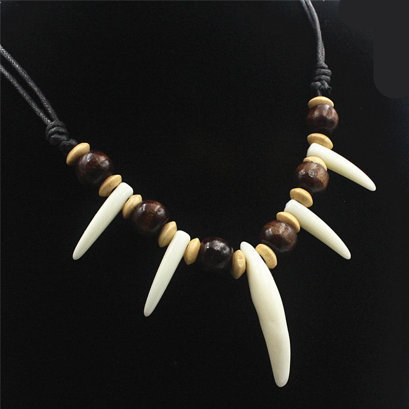 

Племенное имитация зубов волка бисерное ожерелье регулируемая длина парное ожерелье амулет подарок