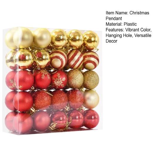 50 Pcs Mini Red Christmas Balls Ornaments Set Shatterproof Lightweight Glitter Hanging Balls Xmas Pendant