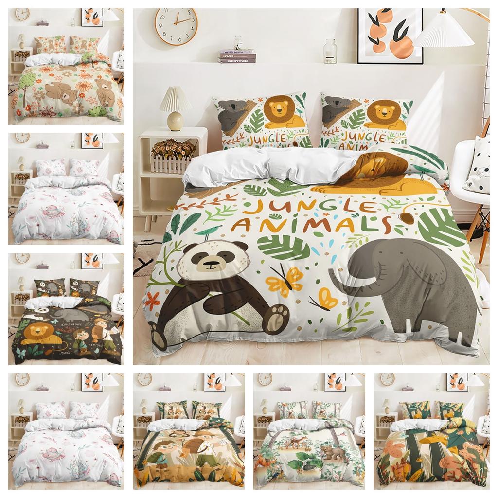 Three-Piece Cartoon Jungle Animal Quilt Cover Digital Printing Kit Two-Piece Set Four Seasons Pass