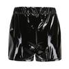 Pantaloncini Corti Sexy da Donna a Vita Alta, Slim, in Ecopelle Liscia, con Occhielli e Incrocio a Fasce