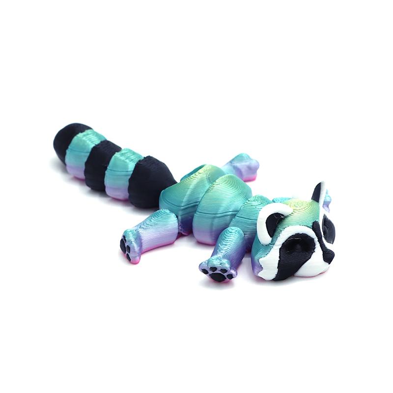 Farbverlauf Gelenkiger Waschbär Fidget Spielzeug (3D gedruckt): Mehrgelenk-Bewegliches Tier mit Mülleimer – Trendige Wohn-/Schreibtisch-Dekoration