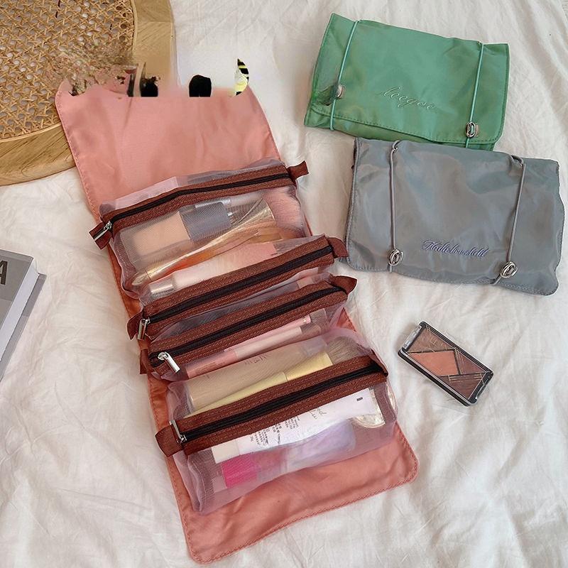 Tragbare einfarbige Kosmetiktasche mit großer Kapazität, Reise-Kulturbeutel, Aufbewahrungstasche für Make-up und Augenbrauenstifte