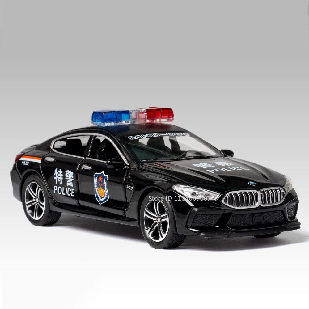 

1:32 M8 M4 Police Car Toy Models Alloy Diecast Sound Light Doors Opened Pull Back Rubber Tires Ornament Vehicles Gifts for Kids
