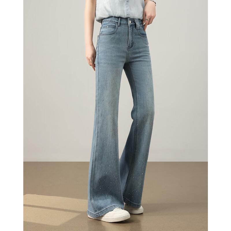 TERRE BLEUE Damen High-Waist Micro-Flare Jeans mit Strasssteinen