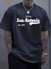 Unisex O Neck Tee Texas San Antonio Vintage Letter Print Cotton Short Sleeve Loose Summer Breathable Daily Casual Basic Wear Top