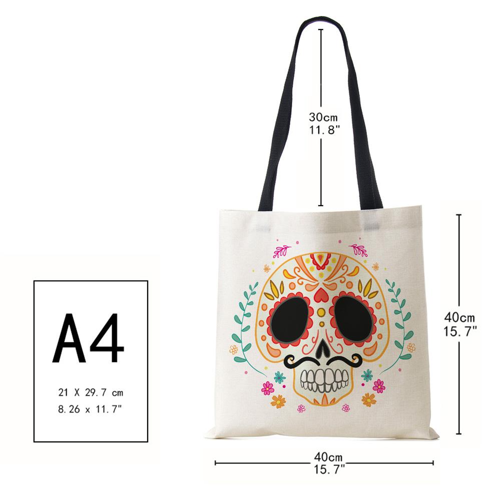 Abstract Art Skull Horror Print Shopping Bags Women Folding Reusable Customize Tote Shoulder Bag Canvas Groceries Handbags 2022 CLE