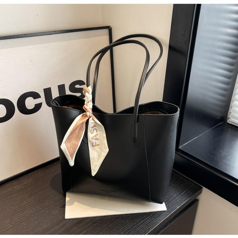 Large capacity silk scarf bag women's new niche design trend tote bag simple shoulder handbag