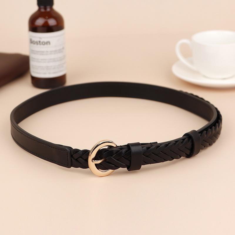 Meier Italian top grain leather belt, double-sided hand-woven women's pant belt, full grain genuine leather waistband