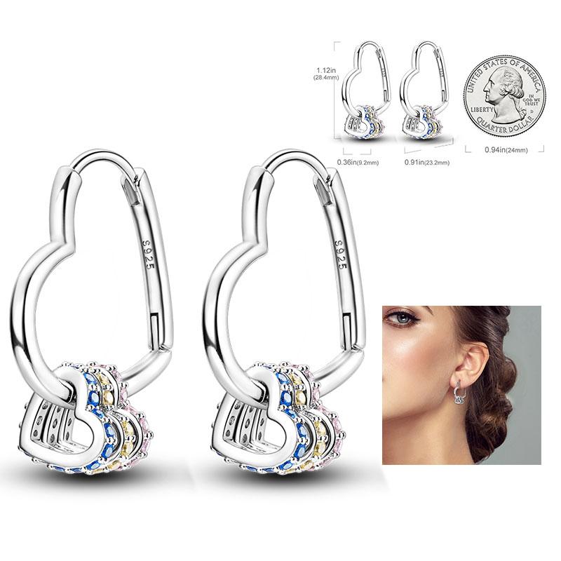 925 Silver Hoop Earrings  For Woman Pendientes Zircon Heart Shape Star Eardrop Original Earring Fashion Jewelry