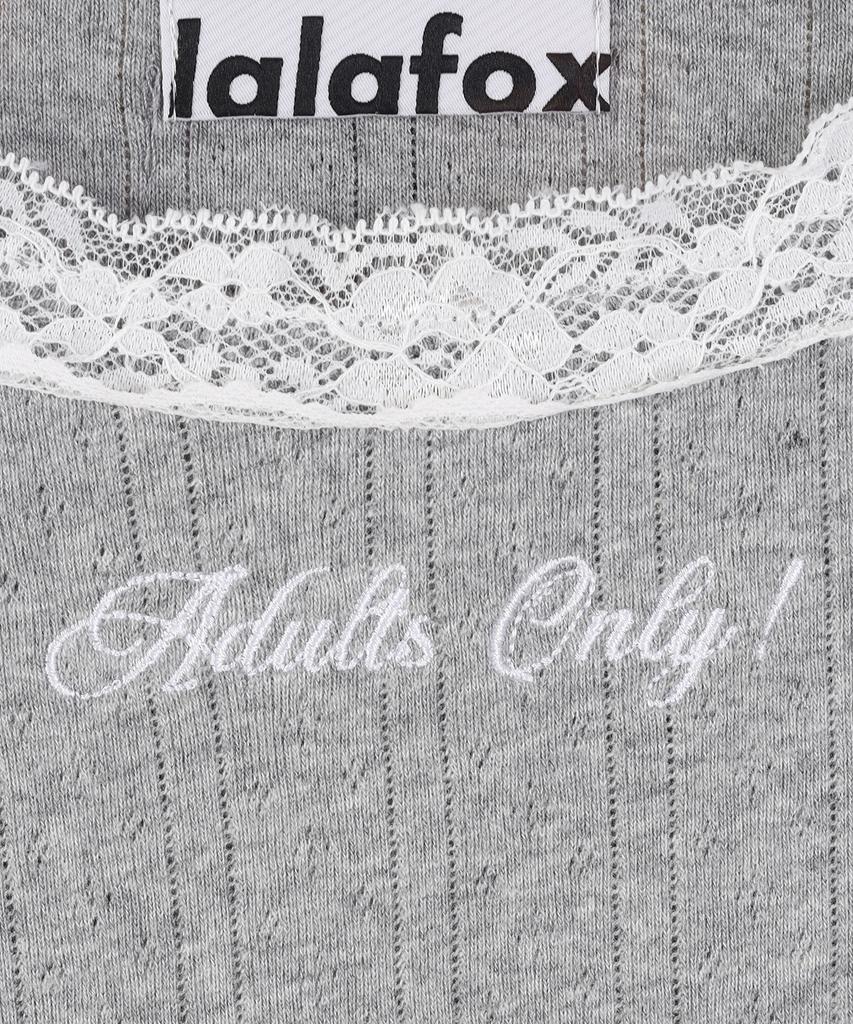 LALAFOX Lace Trim Eyelet Slim T-Shirt Gray Bs2Ch017