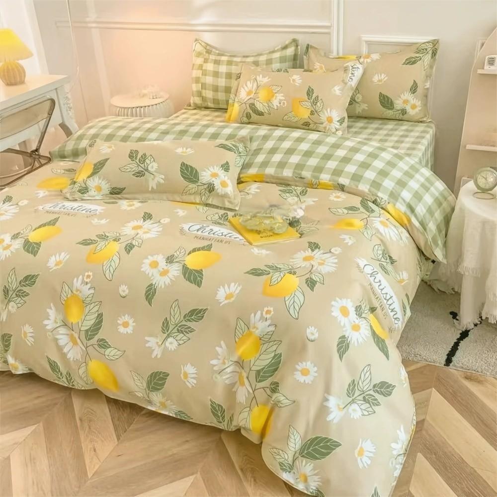 Green Series 4in1 Bedsheet Set Pillowcases Floral Printed Bedsheet Duvet Cover Zipper Thickening Comforter Covers 4 Pieces