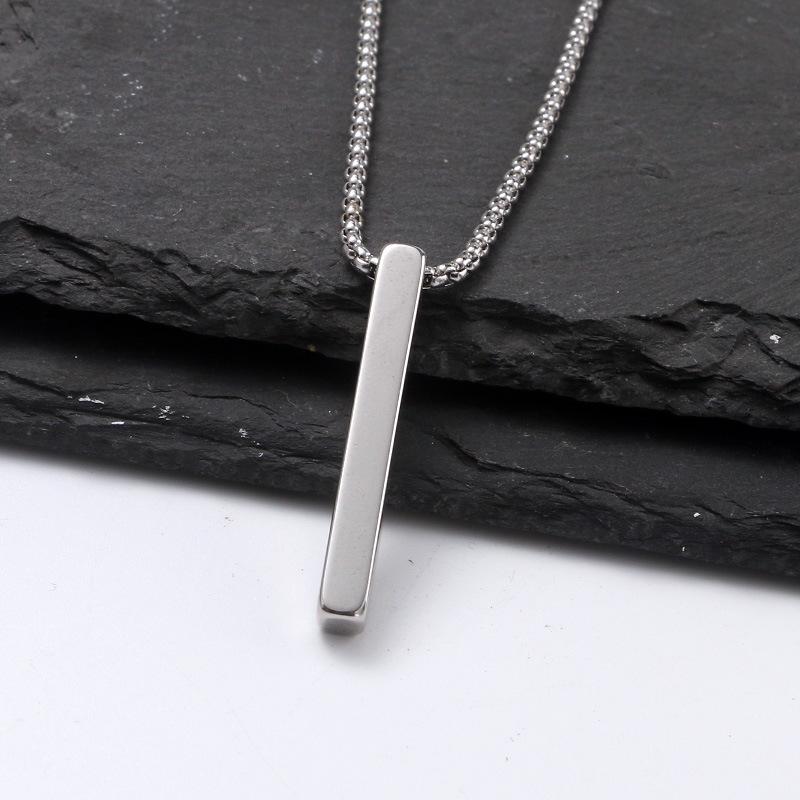 

Stainless Steel 3D Pillar Men s Necklace with Engraved Pendant
