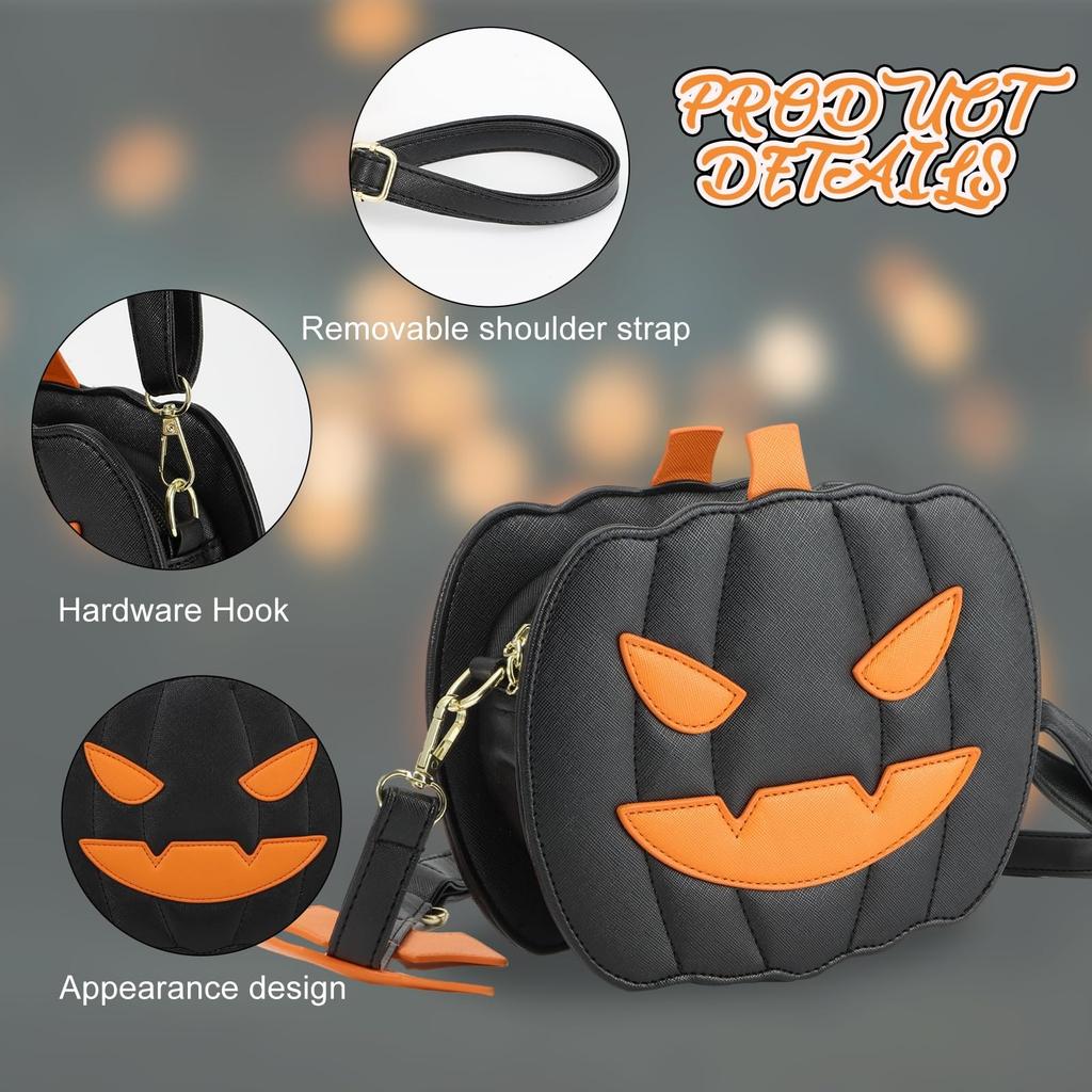 Halloween Funny Pumpkin Crossbody Bag Novelty Pumpkin Shoulder Bag Waterproof PU Leather Pumpkin Bag Cute Halloween Candy Bags