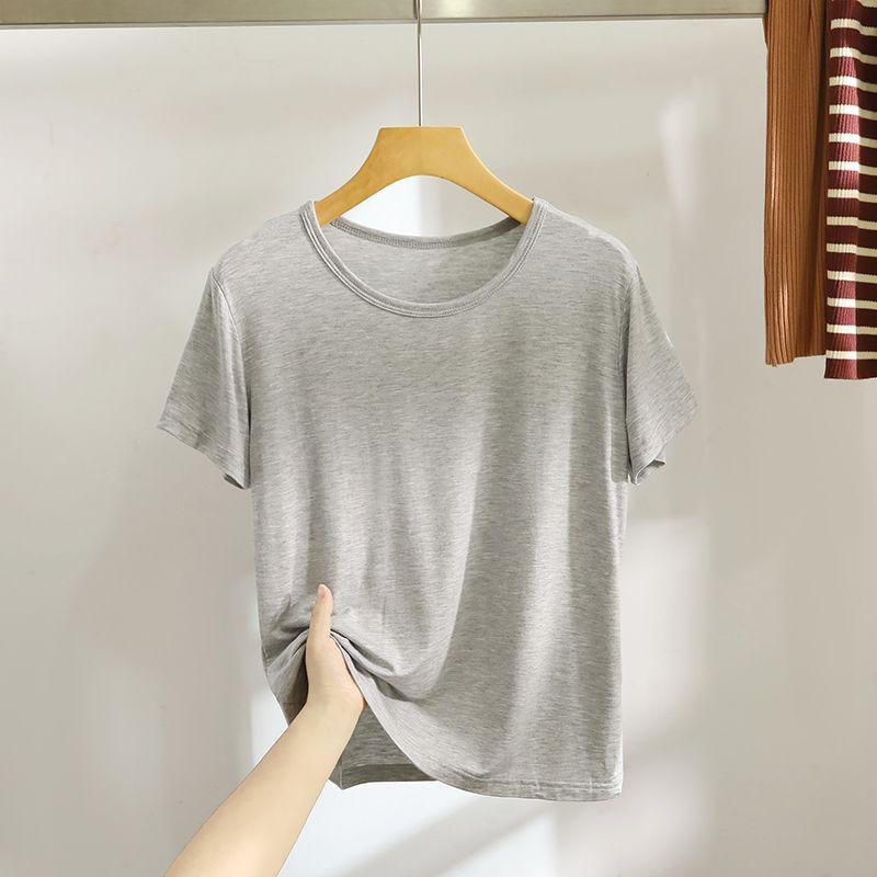 

Modal Thin Pure Color Loose Figure Flattering round-Neck Short Sleeve Light gray XL (60.00 kg-70.00 kg recommended