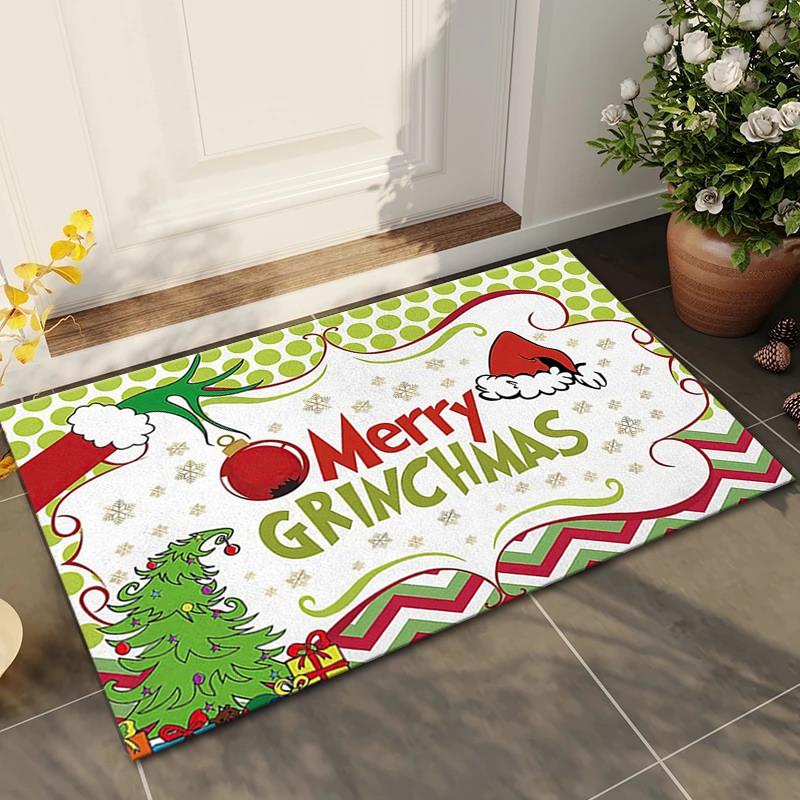 Grinch Christmas Doormat Non-Slip Floor Mat Entryway Hallway Living Room Holiday Decor Square Washable Rug