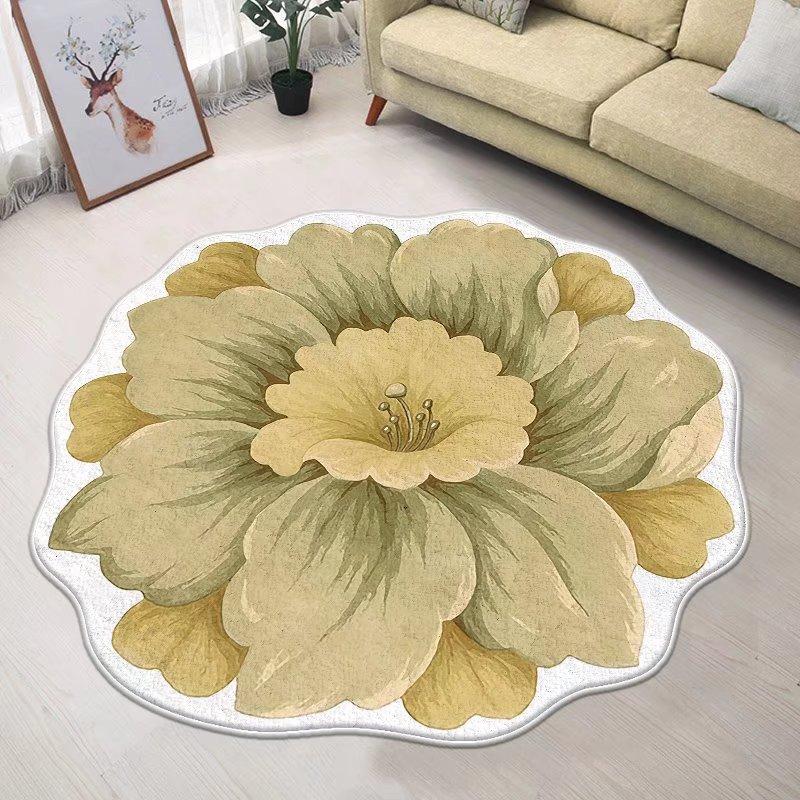 Blue Flower Small Chair Mat Carpets for Living Room Modern Bedroom Decor Anti-skid Floor Mat Special-shaped Study Area Rug 120cm