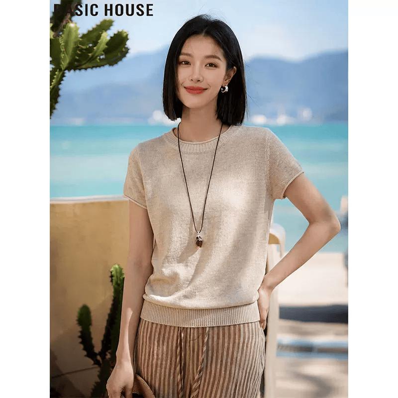 Basic House Women s Simple Tencel Short Sleeve T-Shirt One Size