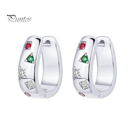 

1 пара сережек Huggie, разноцветные стразы, полированный металл, U-образные, легкие украшения для ушей для вечеринки, свадьбы, клуба серебряный