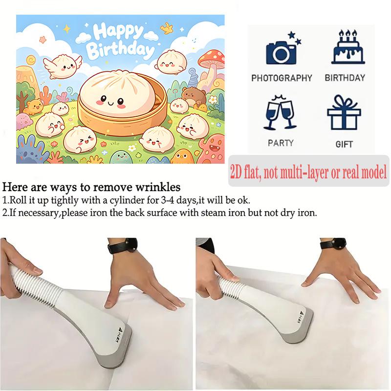 Party Backdrop Cartoon Flat Banners Stress Relief Soft Baozi Cute Steamed Celebration Photo Booth Front Door Decor