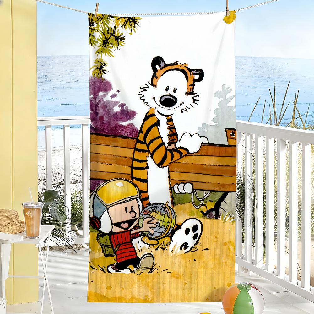 Cute C-Calvin and H-Hobbes Towel Soft Pool Gift For Travel Gym Shower Camping Quick Dry Sports Large Beach Towels