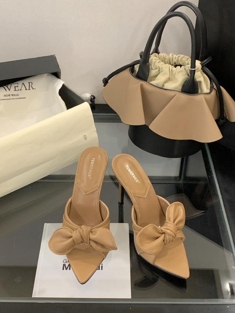 2025 Europe, America and Europe Butterfly Pointed Head Sexy Stiletto Slippers Large Size 10CM