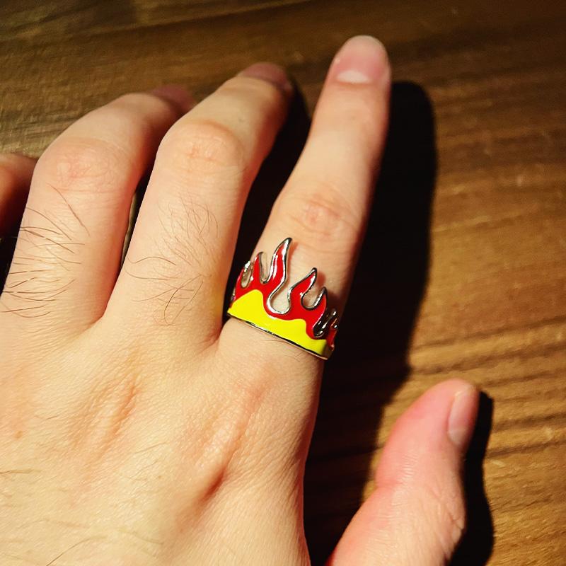 Retro Pierścień Płomienia Dla Mężczyzn Kobiet Punk Gotycki Rock Hiphop Regulowany Otwarty Pierścień Akcesoria Cosplay Portgas D Ace Kreatywny Cyrkon