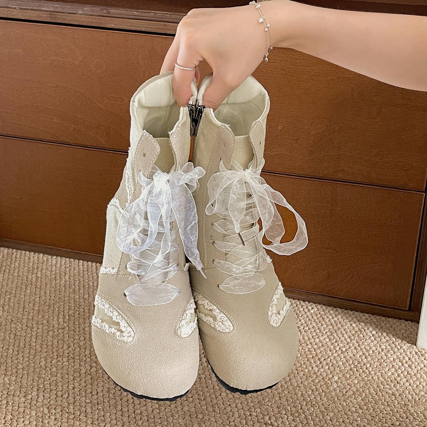 

Queen Fan retro khaki inner heightening flat boots children 2025 new autumn versatile soft-soled Birkenstock short boots 35