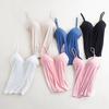 Padded Bra Top Spaghetti Strap Solid Color V-Neck Sleeveless Quick Drying Slim Fit Sexy Padded Bra Top Bottoming Underwear for Women