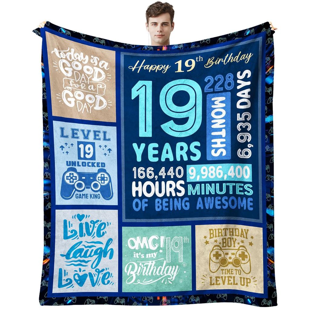 19 Year Old Boys Birthday Gifts Throw Blanket Decorations Room 60x50 Inch