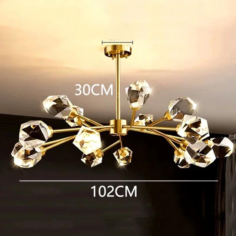 Nordic All-copper Molecular Long Crystal Chandelier Light Luxury Creative Post-modern Atmosphere Living Room LED Pendant Lights