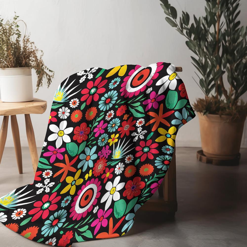 Vibrant Floral Print Fleece Blanket - Kids Teen Girls Boys Throw Soft Warm Cozy Bed Sofa Decoration Gift