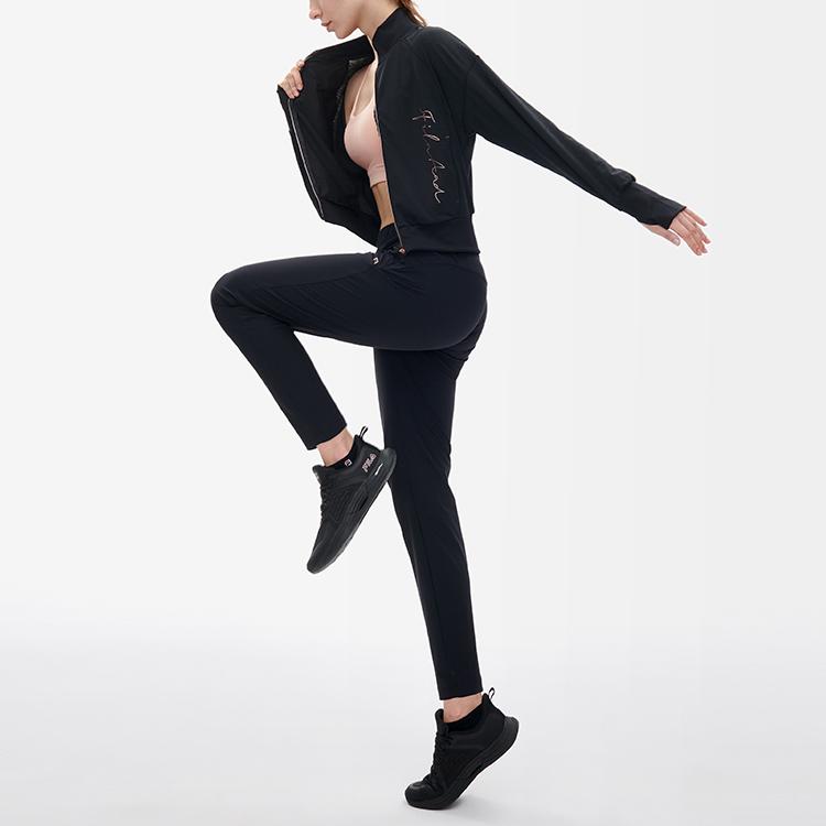 FILA SS22 Athletics Solid Color Zip Collar Letter Sports Knit Long Sleeve Jacket Women jackets Deep-Black A11W221508FBK