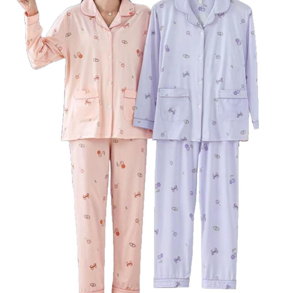 Dingdang Guifei Damen Zweiteiliges Pyjama-Set - Umlegekragen, Langarm & Hose, Gemütliche Freizeit-Homewear für Herbst/Winter.