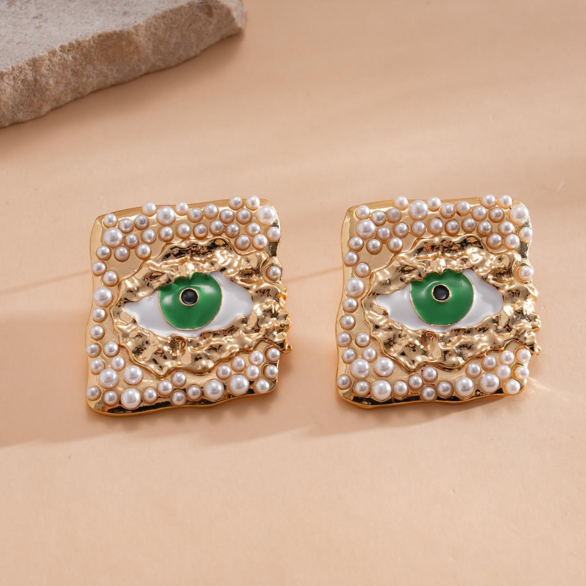 

DIGADAGU Alloy Square Oil Painting Eyes Stud Earrings New Simple Exaggerated Earrings Women Party Zircon Accessories золотистый
