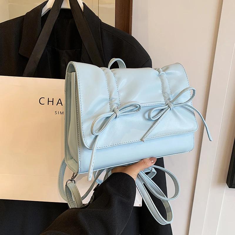 Bow Design PU Ladies Fashion Backpacks Sewing Thread Pleats Bags for Women  New Fashion Zipper