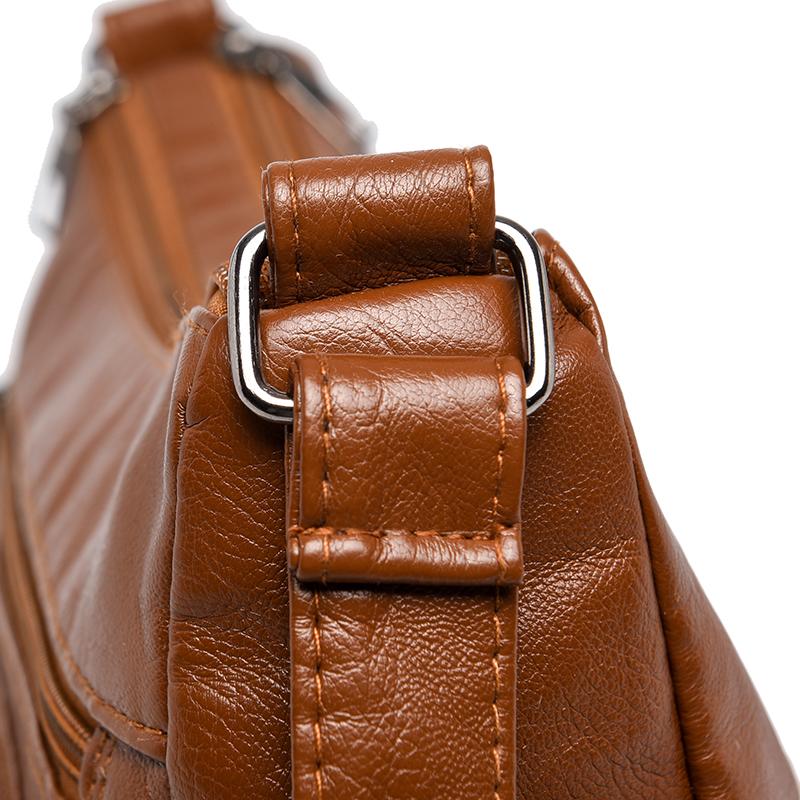 Dameveske i mykt skinn Mammaveske Flere rom Flere glidelåser Stor kapasitet Skulderveske Crossbody-veske
