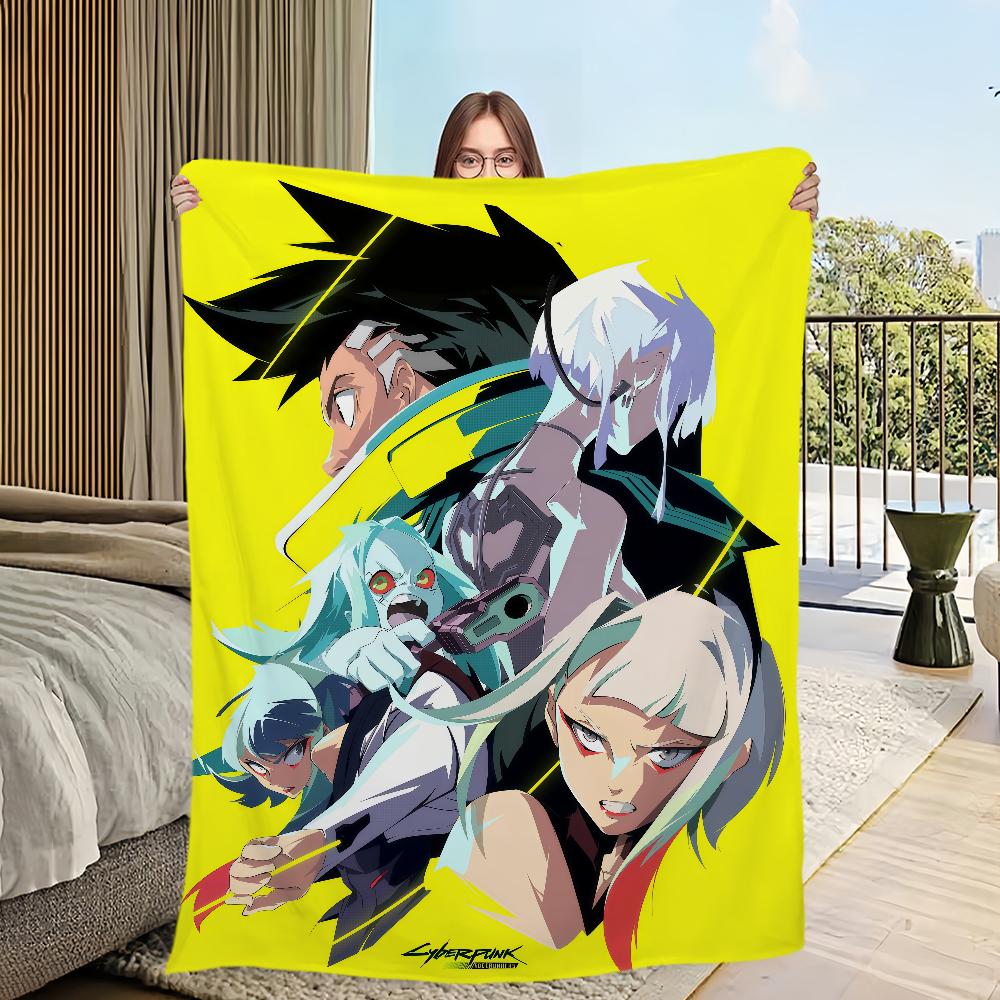 cartoon Flannel warm comfort C-Cyberpunk soft plush blanket for sofa living E-Edgerunners room office anime bedroom travel gift