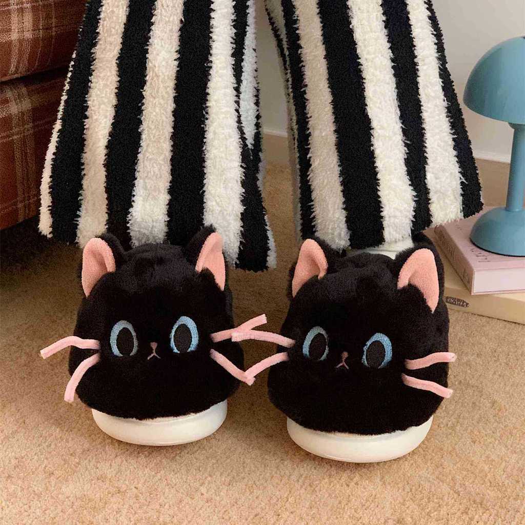 Soft Cat Plush Slippers For Women And Men With Warmth And Nonslip Pvc Sole For Home Comfort