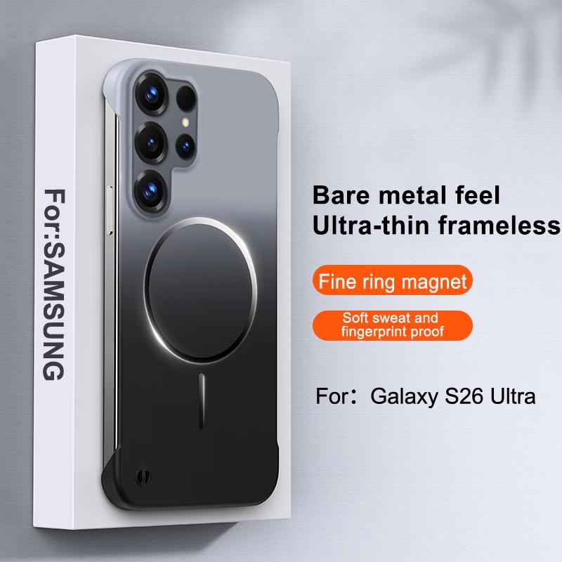 For Samsung Galaxy S26, S26 Plus, S26 Ultra, S25, S25 Ultra Metal Frameless Phone Case with Magnetic Attachment, Smooth Feel