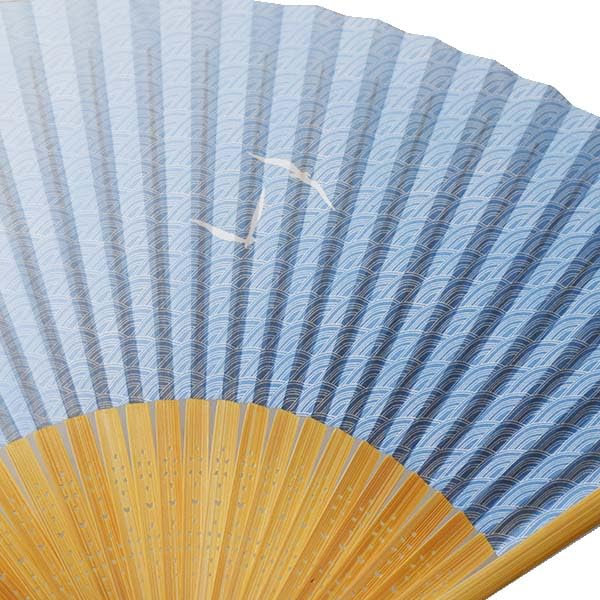 Kimono Falten Weißer Bambus Leicht Möwe und Seigaiha Muster [Stilvolles Iroha] Herrenfächer, Schnitzerei, Parfümiert, Blau,