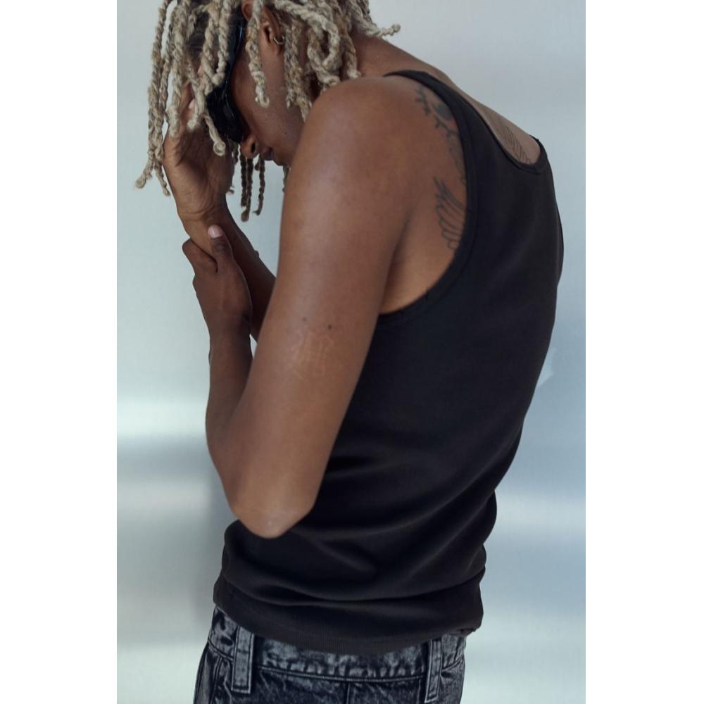 H M sliM Fit Ribbed Sleeveless Top Black